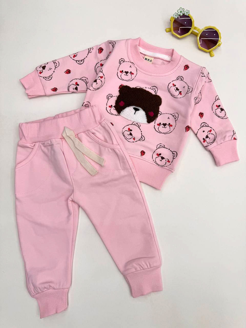 Pink teddy bear (3) بلوز و شلوار دخترانه طرح خرس پشمی صورتی