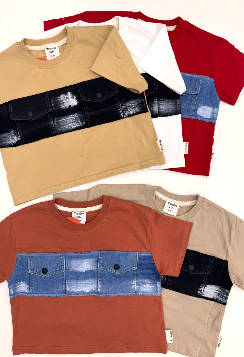 Two-pocket denim patchwork T-shirt (7) تیشرت تیکه دوزی جین دو جیب