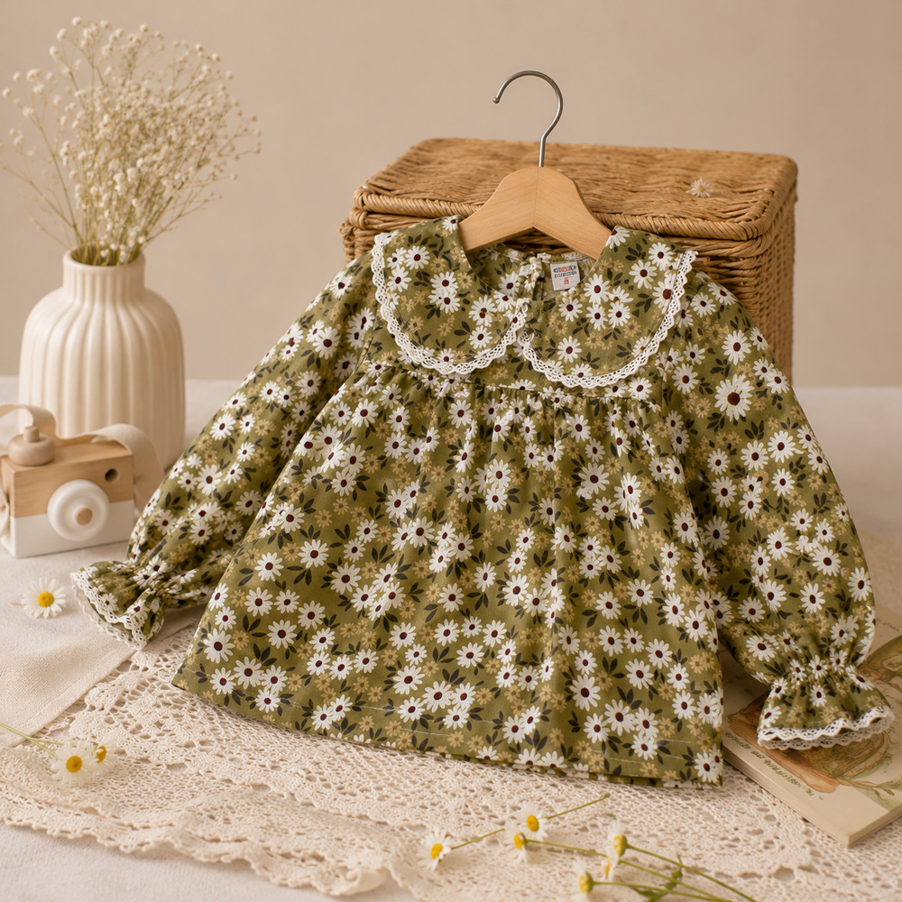 Women's floral shirt (1) پیراهن گل بانو سبز